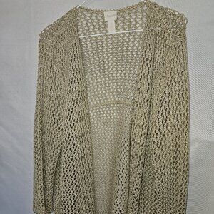 Chicos Women's Cardigan Sweater Metallic Crochet Open Front Size 3